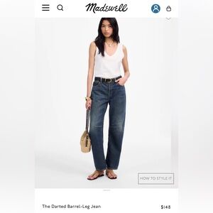 Madewell Darted Barrel-leg Jean NWT 28